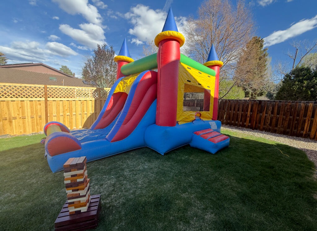 Bounce house rental setup in Firestone, CO by Bounce O'Clock Rentals